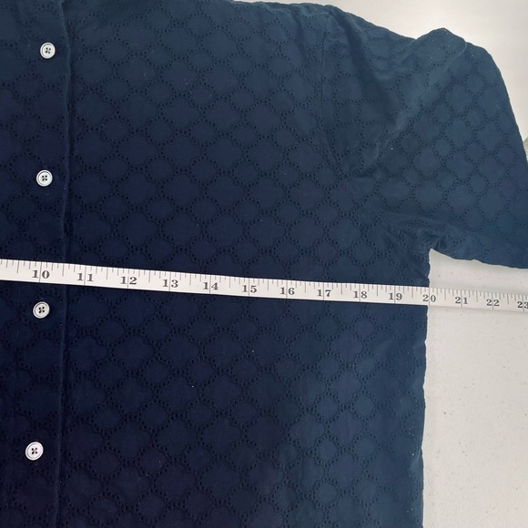 Talbots Navy Eyelet Button Front 100% Cotton Layering Summer Office Blouse Top - Picture 6 of 8
